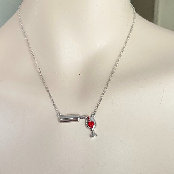 FAC Girls Night Out Wine Necklace Silver Tone NWT - Picture 2 of 7